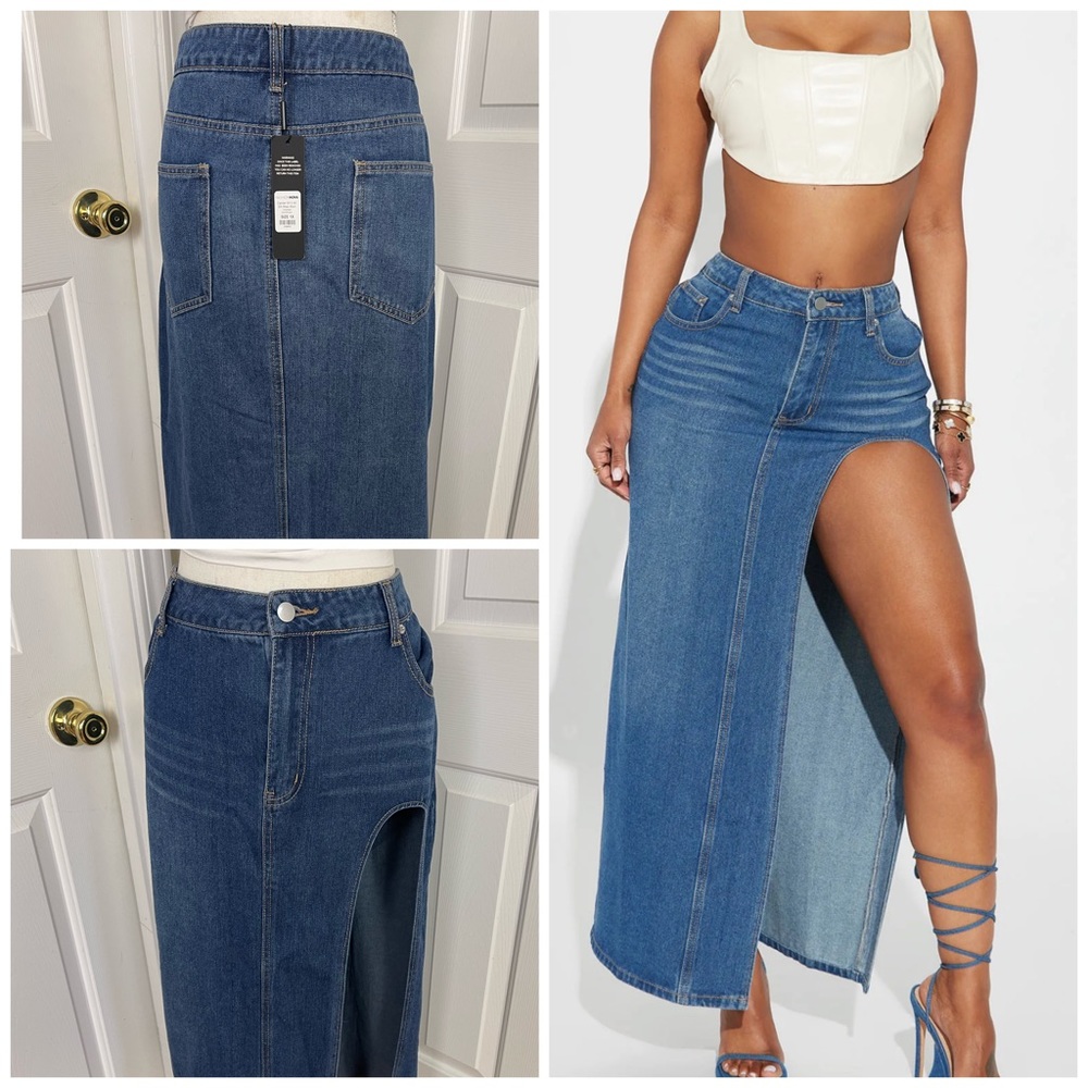 High Slit Denim Maxi Skirt